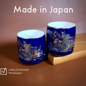 [Hàng Hiếm Japan 100% New] 01 Cặp Ly Phu Thê Xanh Coban Vẽ Xe Phú Quý Phong Cách Kutani