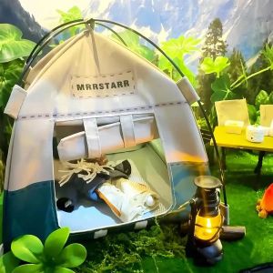 VIVIDI Simulated Camping Tent Model 1:12 Scale Oxford Cloth Photo Props Tent Toy Model Mini Miniature Doll Tent Dollhouse Ornament