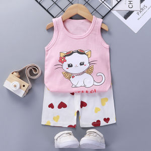 3-72months 2-Piece Singlet + Shorts Set (100% Cotton) with Cartoon Baby Clothes Kids Clothes Baby Fashion Baju Budak