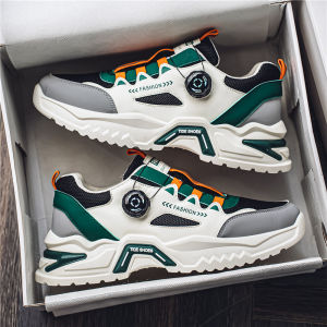 Mens Korean rotating buckle trendy casual sports shoes four season soft soled non slip outdoor running shoes student sneakers
