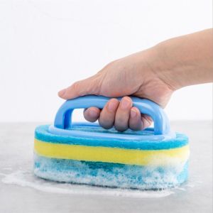 2PCS Kitchen Handle Magic Sponge Brush Multifunctional Cleaning Brush with Handle Dish Pot Sponge Scouring Pad
