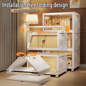 Folding Storage Box Cabinet Wardrobe Transparent Double Door Foldable Home Clothes Snacks Storage Cabinet