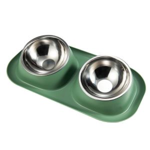 Double Cat Dog Bowl Stainless Steel Cat Food Container Non-slip Base Pet Water Feeder Tilt Neck Puppy Cat Dish