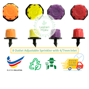 8 Outlet Adjustable Irrigation Sprinkler with 4/7mm Inlet 360 degree adj/Pemancar Pengairan Titisan Laras 8 Lubang