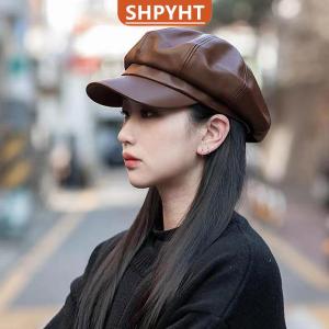 [COD] SHPYHT SPORTS Women Fashion Beret Solid Beret Cap Pu Leather Beret French Artist Warm Beanie Hat Female Ladies Hat Girls Cap