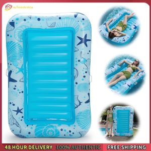 Winnereco PVC Inflatable Tanning Water Lounge Chair Dual-Use Sunbathing Floating Raft Thicken Large Folding Float Row for Beaches Lakes Water Sports