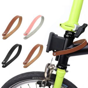 GALLOWAY ปลดเร็ว ที่จับชั้นวางด้านหน้า จมูกหมู หนังวัว กระเป๋าหัวจักรยานพับได้พร้อมสายรัด แฟชั่น ป้องกันรอยขีดข่วน วงแหวนดึงก้านเฟรมจักรยาน จักรยานพับ