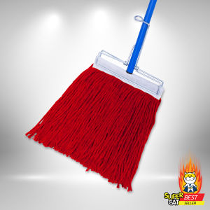 [2669] [สีแดง] SUPERCAT ไม้ม็อบถูพื้นหัวเหล็กหนีบ ไม้ถูพื้น ด้ามเหล็กกันสนิม ผ้าม็อบ ขนาด 12 นิ้ว 320 กรัม