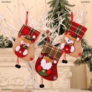 [COD] kunzhan Small Christmas Stockings Christmas Tree Ornaments Christmas Candy Gift Bag Socks Merry Christmas Santa Claus Snowman Elk