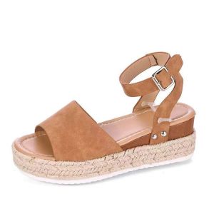 [Free Shipping] Plus-Size Summer New Style Platform Sandals With Buckle For Women Woven With Jute Rope And Wedge Heel