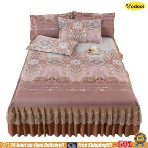 [VOS] 3pcs Summer Mattress Protector with 2 Pillowcases Machine Washable Elegant Home Decoration