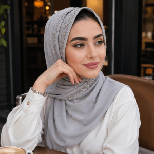 K0K4DQ Breathable Rhinestone Chiffon Scarf Full Cover Solid Color Prayer Hijab Fashion Elegant Crinkle Shawl Women