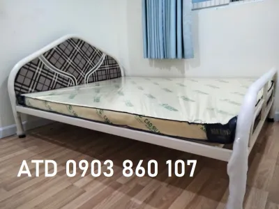 Giường sắt 1m8x2m màu kem gia đình 2-3 người lắp ráp nhanh chóng