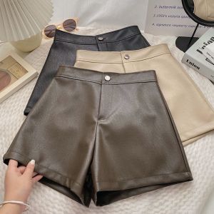 QUẦN SHORT DA CẠP CAO DÁNG ÔM Quần Short Da Quần Soóc Rộng Ngoại Cỡ Cạp Cao HAI MÀU ĐEN NÂU