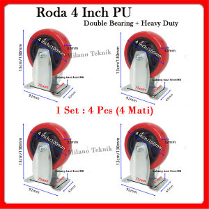 Roda 4 inchi PU (1set:4pcs Mati/Tetap)+Double bearing Troli Heavy Duty taiwan