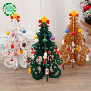 Desktop Christmas Wooden Tree Ornament Wooden Assembled Gift for Tabletop Decoration Christmas Green Tree Model