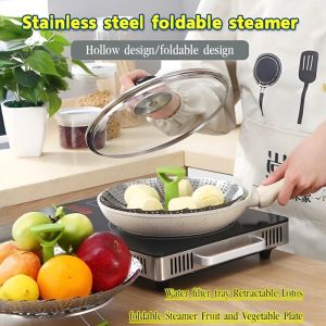 Stainless Steel Folding Steamer Multifunctional Steamed Buns And Dumplings Steaming Grid Steaming Tray Lotus Telescopic Steaming Drawer Water Filter Tray