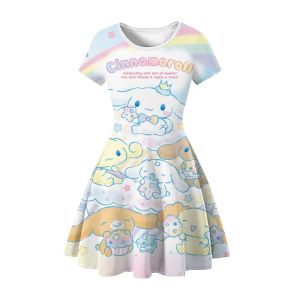 ULEEK Summer Hot Sales 3d Printed Cinnamon Roll Girls Skirt Short Sleeve Dress Princess Skirt 3-14 Children Fashion Princess Skirt