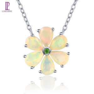 Lohaspie Jewelry Pure 1.5 Carats 925 Silver Pendant Original Genuine Opal Stone Natural Opal Pendant Flower Design Women Jewelry Lohaspie Women Fashion Pendant
