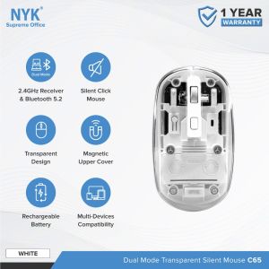 Mouse Wireless Bluetooth Dual Mode Transparan Rechargeable Silent Click NYK C65