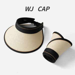 【WJ】Summer Sports Sunscreen Empty Top Hat Fashion Foldable UV Resistant Black Glue Straw Weaving Sun Hat