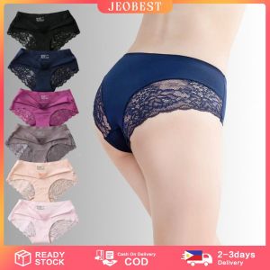 JEOBEST 1/3pcs Seamless Lace Panty Ice Silky Comfy Lady Panties Mid-Waist Pure Lace Underwear Womens Pure Cotton Lus Size Briefs