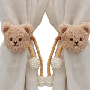 MAOMEI HOUSE 2Pcs Dễ thương Rèm hình gấu hoạt hình 3D Ins Dây buộc rèm hình gấu Dây rèm Vải nhung lông Khóa rèm cửa sổ Trang trí rèm cửa