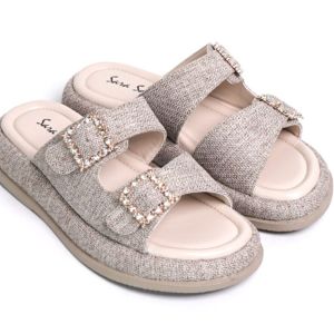 Sara Sara Pretty sandal selop wanita kristal sendal slop fabric sol platform