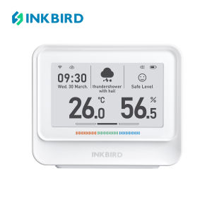 INKBIRD IBS-TH5-WIFI 8-in-1 Indoor Temperature and Humidity Monitor Home Weather Station Indoor Air Quality Monitor with Electronic Ink Display and Free App Smart Alarms