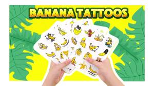60 PCS Banana Pre-cut Temporary Tattoos – 5 Sheets Yellow Stickers Fruit Theme Birthday Party Favors Cute Gifts for Kids Boys Girls Classroom School Prizes Carnival and Holiday