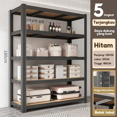 Rak Besi Siku 5 Susun Heavy Duty Rak Penyimpanan Gudang Serbaguna Kokoh untuk Rumah Dapur Toko Supermarket