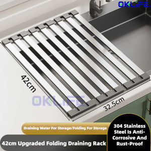 [OKLIFE®]Foldable Over Sink Drainer Rack Heat Resistant Kitchen Roll Up Rack for Vegetables Dishes Cutting Board