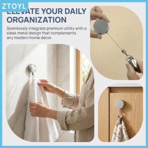 ZTOYL Bathroom Towel Rack Automatic Retractable Wall Mounted No Drilling Self Adhesive Design for Space Optimization