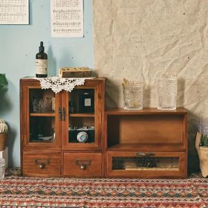 LIANG ประเภทลิ้นชักลิ้นชัก กล่องเก็บของบนโต๊ะทำจากไม้ นอร์ดิก หลายชั้น ที่จัดเก็บเครื่องประดับเครื่องสำอาง ตู้แสดงสินค้า กันฝุ่นกันฝุ่น ตู้โชว์สองประตู บ้านในบ้าน