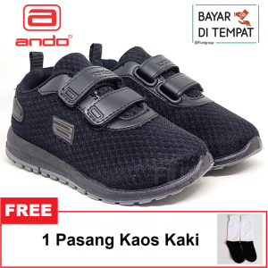 FIURI - Ando - ZORA VELCRO 29-36 Full Hitam - Sepatu Kets Wanita-Sepatu Sneakers Wanita-Sepatu Olahraga Sport Wanita-Sepatu Casual-Sepatu Jogging Lari Fitness Gym Senam Wanita-Sepatu Anak Perempuan Cewek-Sepatu Sekolah Bertali SD SMP SMA