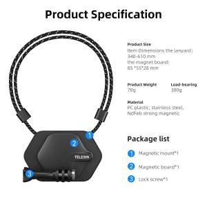 TELESIN Detachable Magnetic Neck Mount for Phone Gopro Hero 13 12 11 10 9 DJI OSMO Action 5 4 3 Insta360 SJCAM Quick Release Stable Multifunction Mount Action Camera Accessories