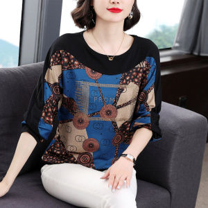 Korean Long Sleeve T-shirt for Women New foreign flavor Bat sleeve Casual Plus Size Loose Mother Clothes Retro Top Female Tees Raglan sleeves blouse Fashion