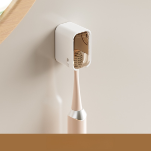 Wall-Mounted Toothbrush Holder Dustproof Drainable No-Drill Adhesive Design for Electric/Manual Toothbrushes Space-Saving