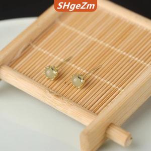 [COD] SHgeZm Trung Quốc Phong Cách Retro Giả Ngọc Nhỏ Stud Bông Tai Cho Phụ Nữ Tinh Tế Màu Xanh Lá Cây Vòng Bead Bông Tai Đồ Trang Sức Thanh Lịch Quà Tặng