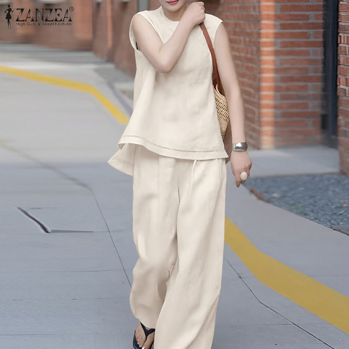 ZANZEA Women Two-piece Outfits Summer Solid Sleeveless O