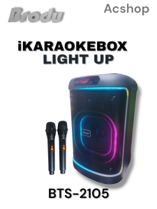 BRODU BTS-2105 IKARAOKE BOX LIGHT UP 8 INCH. WUTH D.P.S. WIRELESS MICROPHONE.  8 INCH PORTABLE PROFE