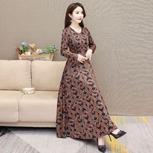 New Arrival Womens Printed Dress for Middle-Aged Mothers 2023 Spring and Autumn New Style Fat mm Oversized Cover Belly Thin Swing Long Dress High Quality Fashionable