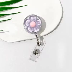 METALIX Transparent Floral Badge Reel Cute Retractable Worker ID Card Pull Buckle Doctore Nurse ID Card Badge Holder Clip For Women