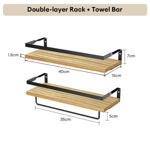 Colorlab Adjustable Wooden Shelf With Towel Holder and Grid Wall Mounted Storage Rack For Bathrooms Kitchens