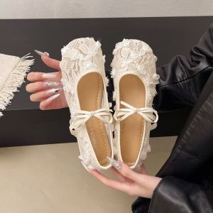 Free Shipping New Chinese-Style Bow-Knot Low-Heeled Mesh Breathable Flats WomenS Early Spring New Collection Ballet-Style Shoes