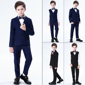 Lontakids ชุดเทศกาลโรงเรียนชาย ชุดสูทสำหรับเด็ก สไตล์สุภาพบุรุษ 4 ชิ้น/5 ชิ้น มีเสื้อเชิ้ต แจ็กเก็ต กางเกง และผูกโบว์ เหมาะสำหรับงานปาร์ตี้และงานทางการ รายละเอียดผ้าฝ้ายผสม แขนยาว สีดำ/น้ำเงิน ใหม่ 100% สามารถซักด้วยมือและแขวนให้แห้ง แนะนำให้ซักแยกสี