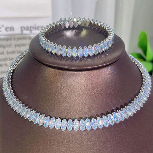 Sequito nữ chất lượng cao Bộ trang sức thiết lập lát Marquise cắt AAA đá CZ Zirconia màu vàng Charming Vòng đeo cổ có thể điều chỉnh độ dài Bangle cho prom Đảng sj385