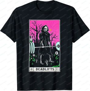 [Local Stock] VCC Funny Tarot Card Deadlifts Gym Workout Graphic Printed T-Shirt Casual Fashion Loose Harajuku Summer Man Women Clothing