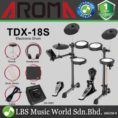 Aroma TDX-18S 5-Piece Bluetooth Electronic Drum Kit with Mesh Head - TDX18S