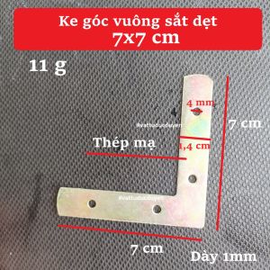 Ke góc vuông (Sắt) dẹt 7x7 cm - Thép mạ đồng - Lỗ 4mm - Dày 1mm - #vattuducduyen